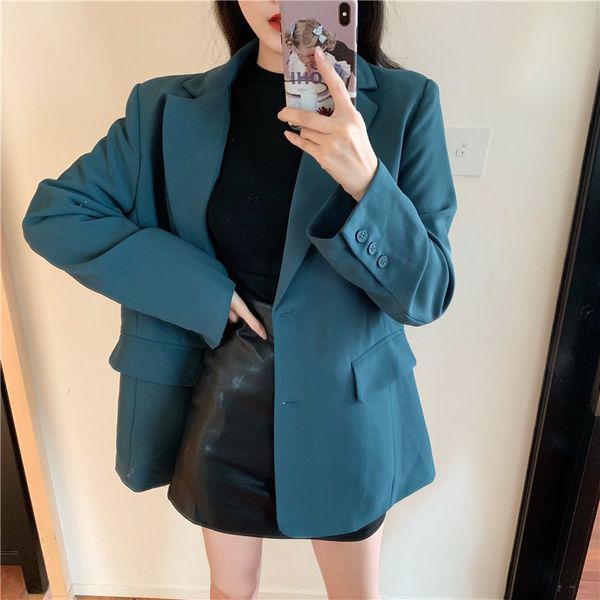 elegant blue all match autumn slender women slim feminine high street loose large size office lady casual blazers 210421, White;black